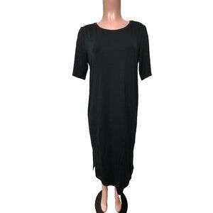 Eileen Fisher Round Neck Short Sleeve Midi Dress Women's Size Small Black NWT